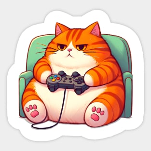 A fat cat holding a game controller. Funny Cat design Sticker